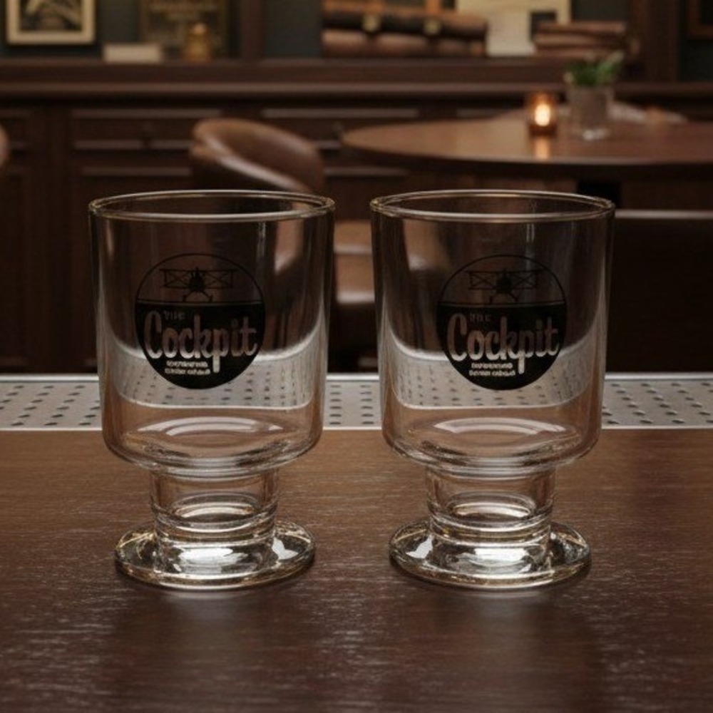 Cockpit‎ Ale Beer Clear Pedestal Glasses, Set of 2, Vintage Memphis Memorabilia